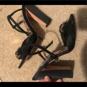 Bradley Mischka black satin jeweled sandals Sz 9